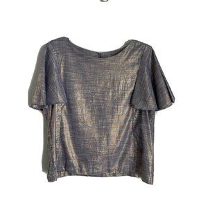 Waverly Grey Blue Shimmer Ruffle Sleeve Blouse